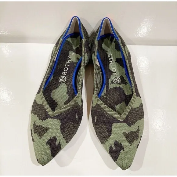 Rothy's The Point Olive Camo Flats Slip On Womens Shoes Size 12 Green WORN ONCE