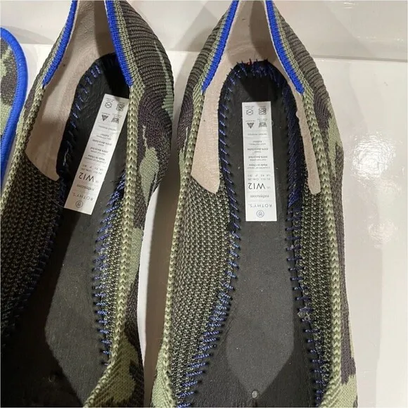 Rothy's The Point Olive Camo Flats Slip On Womens Shoes Size 12 Green WORN ONCE
