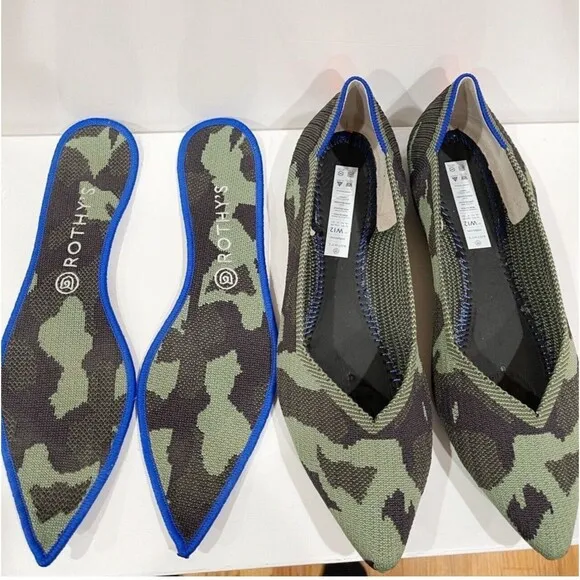 Rothy's The Point Olive Camo Flats Slip On Womens Shoes Size 12 Green WORN ONCE