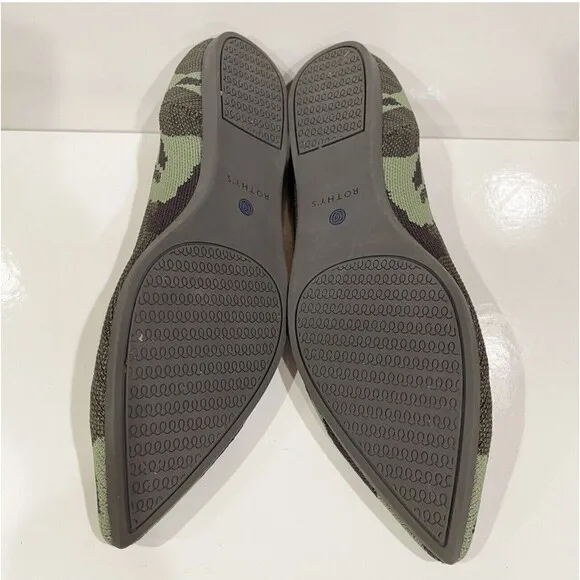 Rothy's The Point Olive Camo Flats Slip On Womens Shoes Size 12 Green WORN ONCE