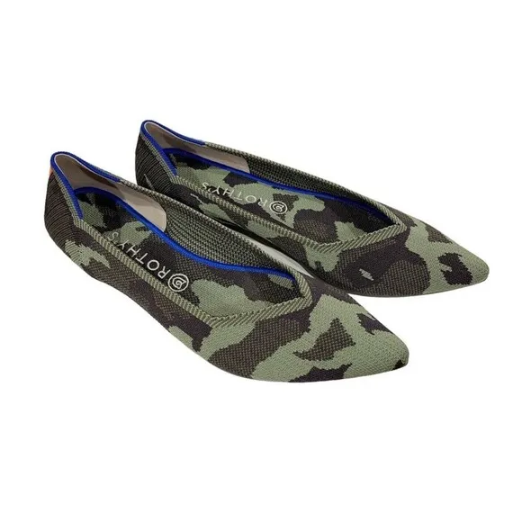 Rothy's The Point Olive Camo Flats Slip On Womens Shoes Size 12 Green WORN ONCE