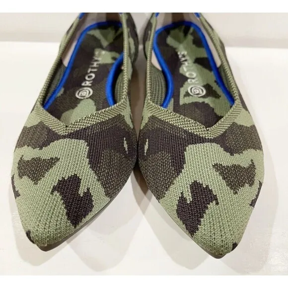 Rothy's The Point Olive Camo Flats Slip On Womens Shoes Size 12 Green WORN ONCE