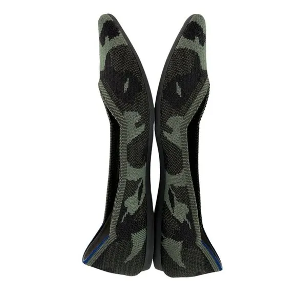Rothy's The Point Olive Green Camo Print Knit Flats Shoes Size 7.5