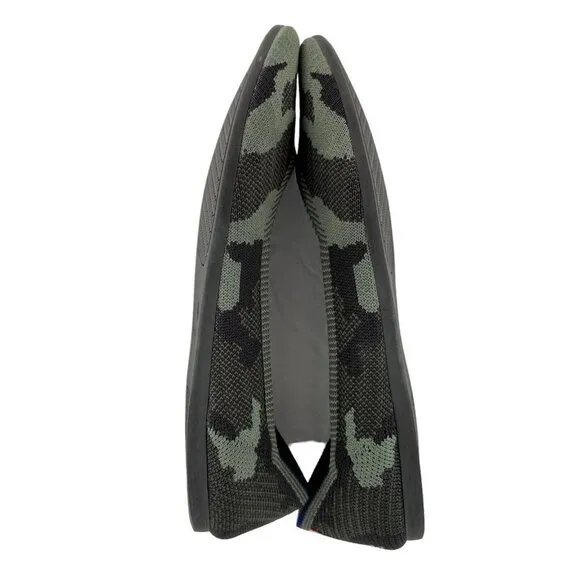 Rothy's The Point Olive Green Camo Print Knit Flats Shoes Size 7.5