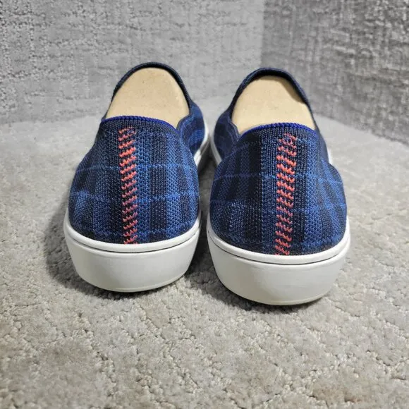 Rothy's The Sneaker Women's Size 9.5 Indigo Gingham Blue Textile Slip On Shoes