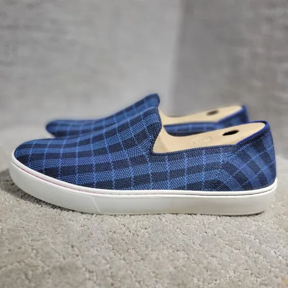 Rothy's The Sneaker Women's Size 9.5 Indigo Gingham Blue Textile Slip On Shoes