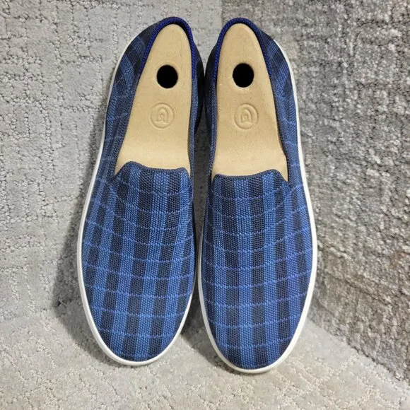 Rothy's The Sneaker Women's Size 9.5 Indigo Gingham Blue Textile Slip On Shoes