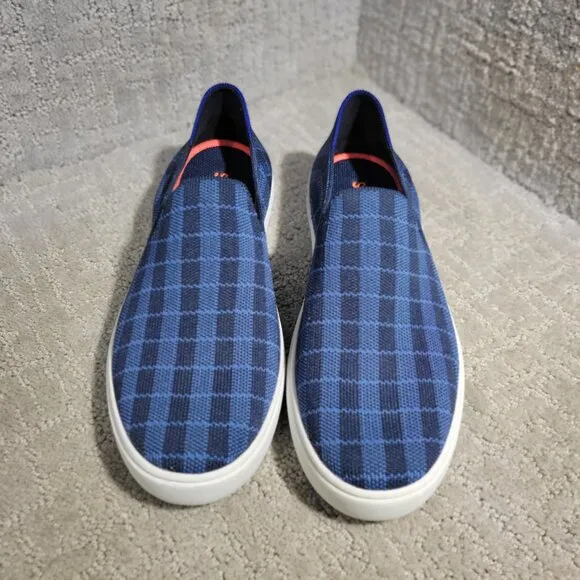 Rothy's The Sneaker Women's Size 9.5 Indigo Gingham Blue Textile Slip On Shoes
