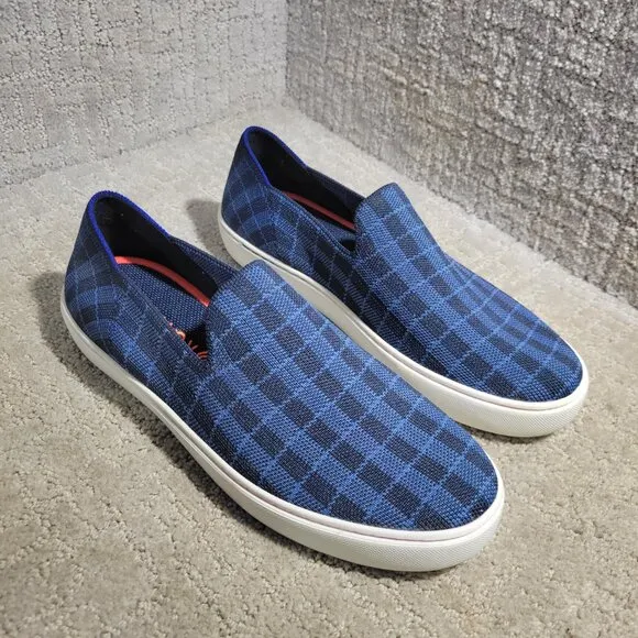 Rothy's The Sneaker Women's Size 9.5 Indigo Gingham Blue Textile Slip On Shoes
