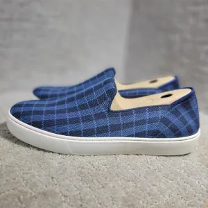Rothy's The Sneaker Women's Size 9.5 Indigo Gingham Blue Textile Slip On Shoes