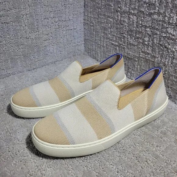 Rothy's The Sneaker Women's Size US 8.5 Tan Birch Stripe Round Toe Slip On Shoes