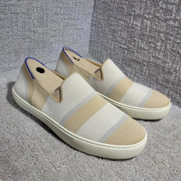 Rothy's The Sneaker Women's Size US 8.5 Tan Birch Stripe Round Toe Slip On Shoes