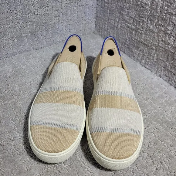 Rothy's The Sneaker Women's Size US 8.5 Tan Birch Stripe Round Toe Slip On Shoes