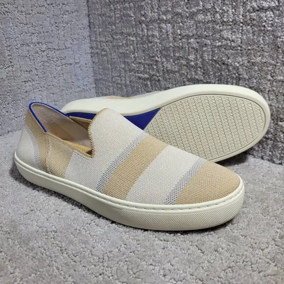 Rothy's The Sneaker Women's Size US 8.5 Tan Birch Stripe Round Toe Slip On Shoes