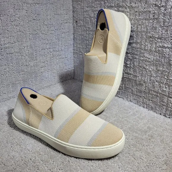 Rothy's The Sneaker Women's Size US 8.5 Tan Birch Stripe Round Toe Slip On Shoes