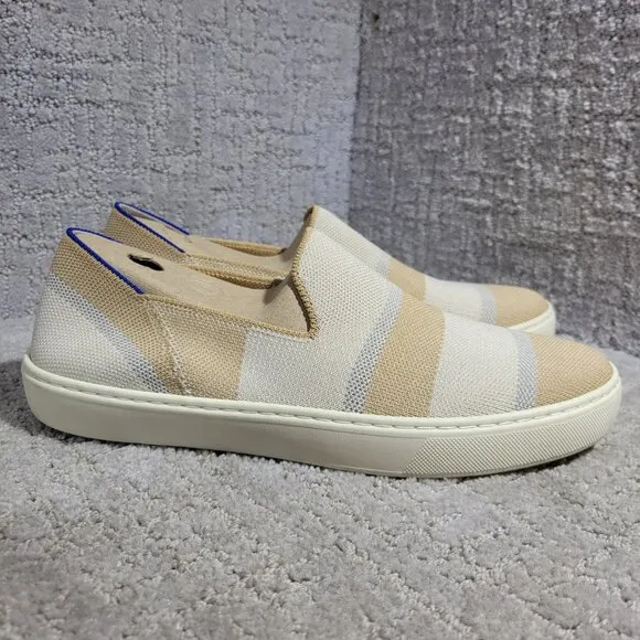 Rothy's The Sneaker Women's Size US 8.5 Tan Birch Stripe Round Toe Slip On Shoes