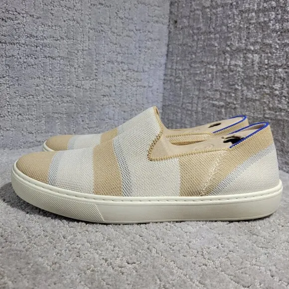 Rothy's The Sneaker Women's Size US 8.5 Tan Birch Stripe Round Toe Slip On Shoes