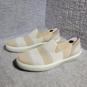 Rothy's The Sneaker Women's Size US 8.5 Tan Birch Stripe Round Toe Slip On Shoes