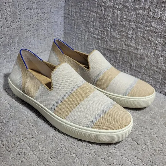 Rothy's The Sneaker Women's Size US 8.5 Tan Birch Stripe Round Toe Slip On Shoes