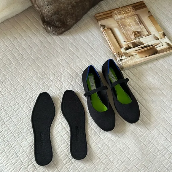 Rothy’s The Square Mary Jane ballet flats shoes, Black 6.5