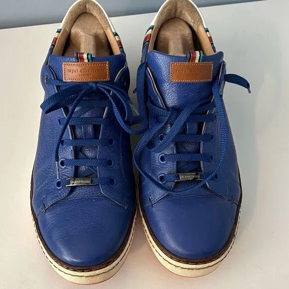 Royal Albartross Men’s 11 Golf Shoes Blue Leather Handmade Italy Spike Less Rain
