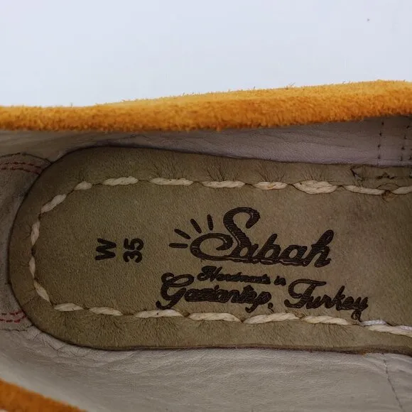 Sabah Womens Size EU 35 US 4.5-5 Mustard Yellow Leather Slip On Handmade Shoes