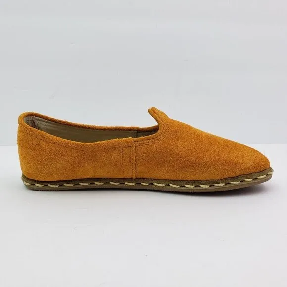 Sabah Womens Size EU 35 US 4.5-5 Mustard Yellow Leather Slip On Handmade Shoes