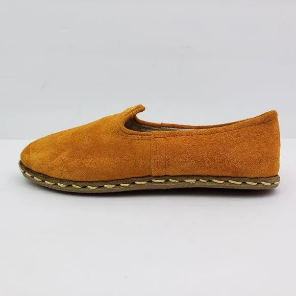 Sabah Womens Size EU 35 US 4.5-5 Mustard Yellow Leather Slip On Handmade Shoes