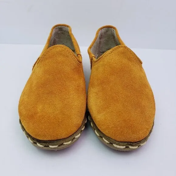 Sabah Womens Size EU 35 US 4.5-5 Mustard Yellow Leather Slip On Handmade Shoes