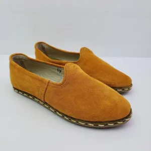 Sabah Womens Size EU 35 US 4.5-5 Mustard Yellow Leather Slip On Handmade Shoes