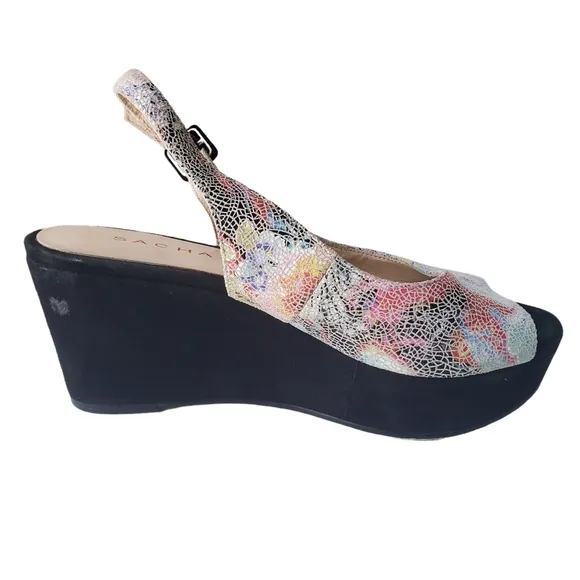 Sacha London Leather Floral Wedge Heels