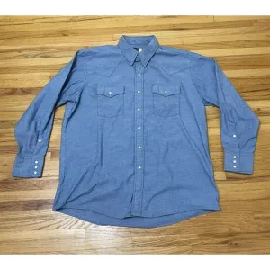 Saddle King Western Button Up Shirt Men's XL (17.5-35) Blue Chambray Snap Button
