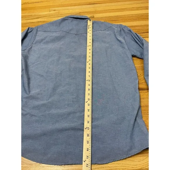Saddle King Western Button Up Shirt Men's XL (17.5-35) Blue Chambray Snap Button