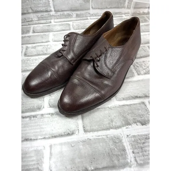 Saks Fifth Ave Men's 10.5 Brown Leather Cap Toe Dress Oxford Shoes Made in Italy