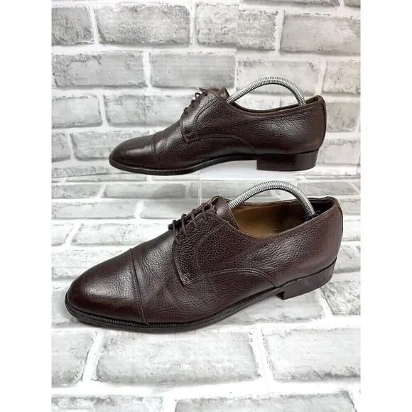 Saks Fifth Ave Men's 10.5 Brown Leather Cap Toe Dress Oxford Shoes Made in Italy