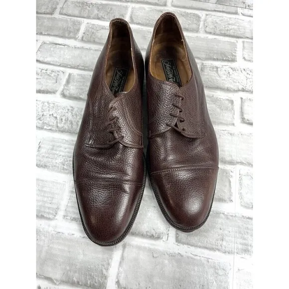 Saks Fifth Ave Men's 10.5 Brown Leather Cap Toe Dress Oxford Shoes Made in Italy