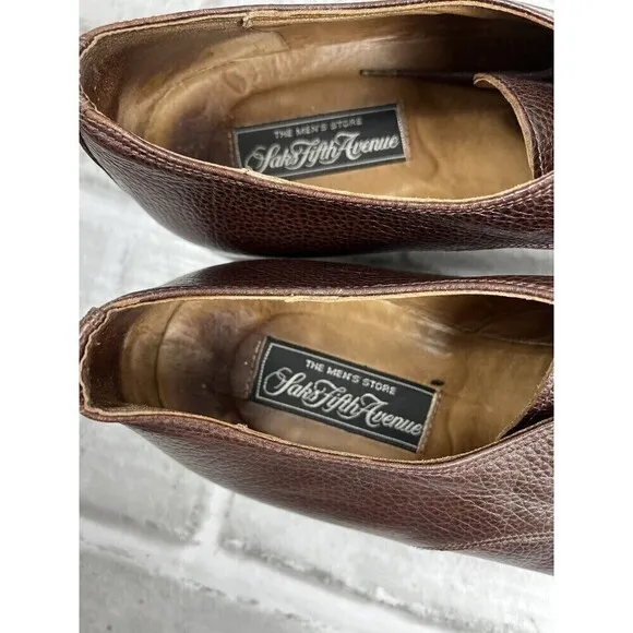 Saks Fifth Ave Men's 10.5 Brown Leather Cap Toe Dress Oxford Shoes Made in Italy