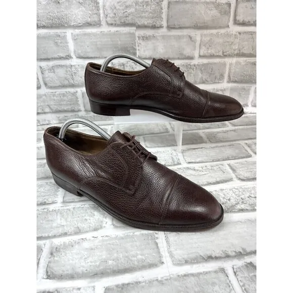 Saks Fifth Ave Men's 10.5 Brown Leather Cap Toe Dress Oxford Shoes Made in Italy
