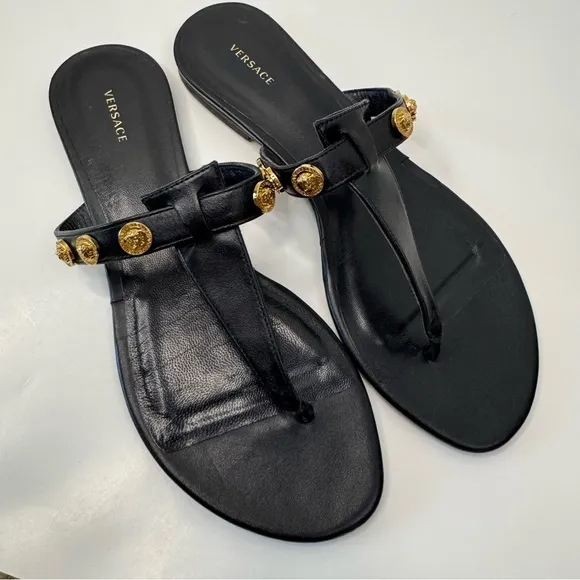 ‼️SALE‼️ Versace Medusa Stud Black Leather Sandals