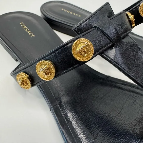 ‼️SALE‼️ Versace Medusa Stud Black Leather Sandals