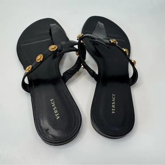‼️SALE‼️ Versace Medusa Stud Black Leather Sandals