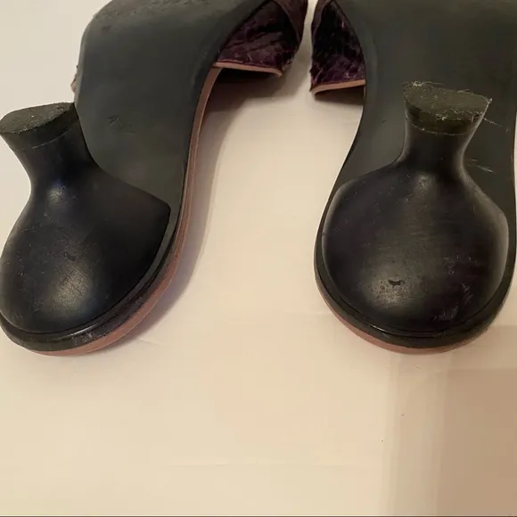 SALPY SHOES MULES HEELS PURPLE FABRIC AND LEATHER USA HANDMADE Size 7.5