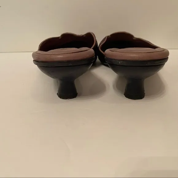 SALPY SHOES MULES HEELS PURPLE FABRIC AND LEATHER USA HANDMADE Size 7.5
