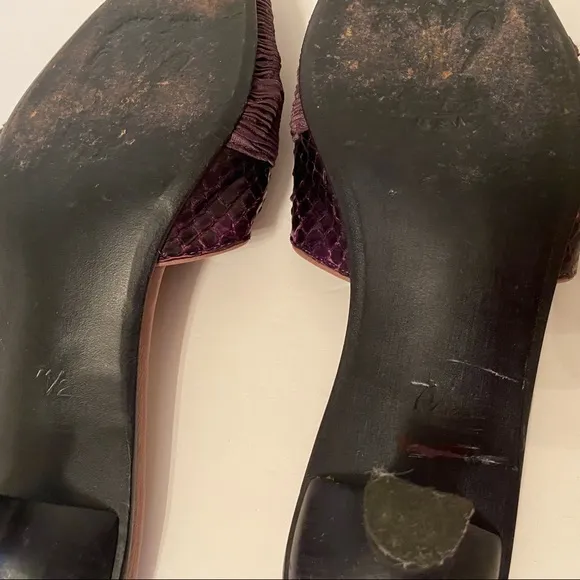SALPY SHOES MULES HEELS PURPLE FABRIC AND LEATHER USA HANDMADE Size 7.5
