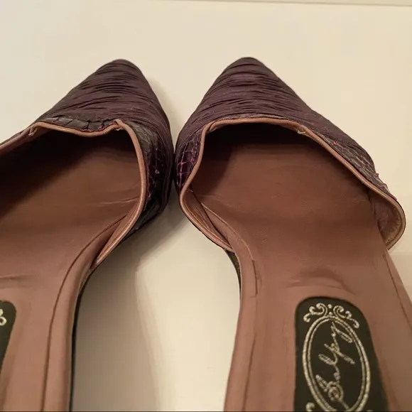 SALPY SHOES MULES HEELS PURPLE FABRIC AND LEATHER USA HANDMADE Size 7.5