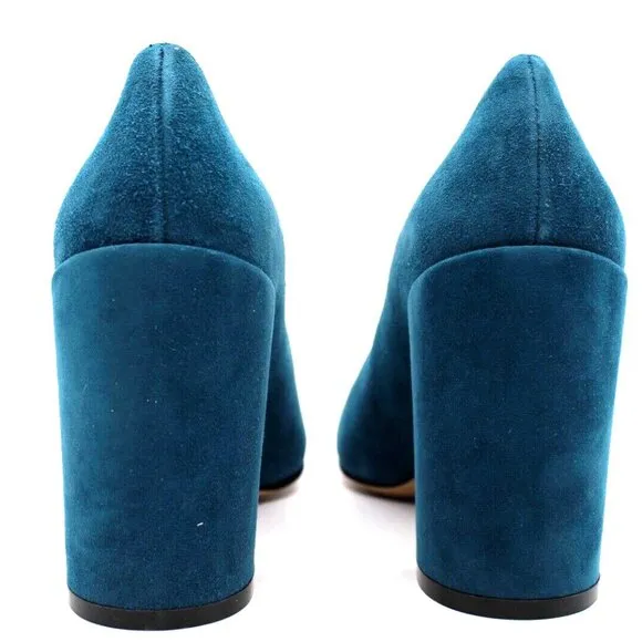 Salvatore Ferragamo 'Arezzo 85' Cypress Blue Suede Pump Heels 6 or 7 $595 Shoes