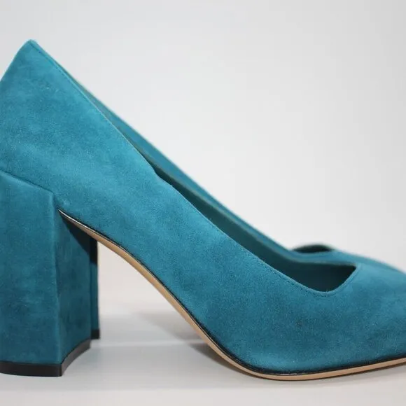 Salvatore Ferragamo 'Arezzo 85' Cypress Blue Suede Pump Heels 6 or 7 $595 Shoes