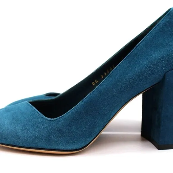 Salvatore Ferragamo 'Arezzo 85' Cypress Blue Suede Pump Heels 6 or 7 $595 Shoes