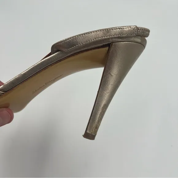 Salvatore Ferragamo Batticuore Bijoux Napa Calf Leather Heels Gold 10 Jeweled