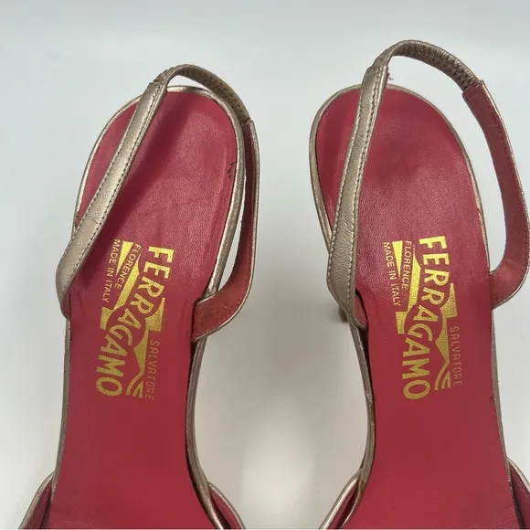 Salvatore Ferragamo Batticuore Bijoux Napa Calf Leather Heels Gold 10 Jeweled